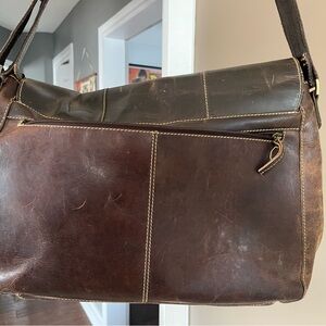 Dark Brown Messenger Bag with Leather Material and Shoulder Strap